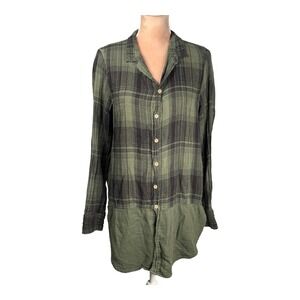 CP Shades Womens Tunic Top Green Plaid‎ Guaze Material Fall Lightweight Country